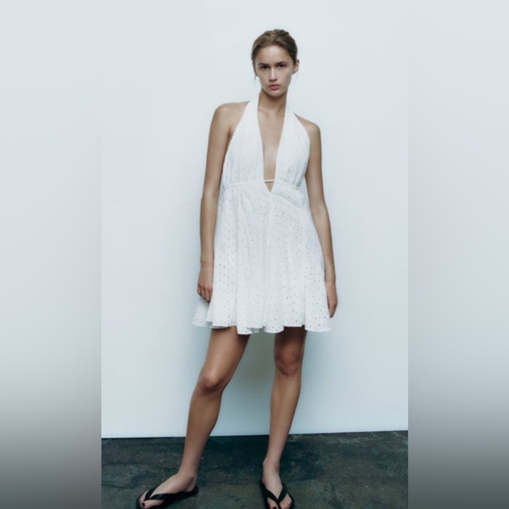 Zara White Halter Eyelet Dress